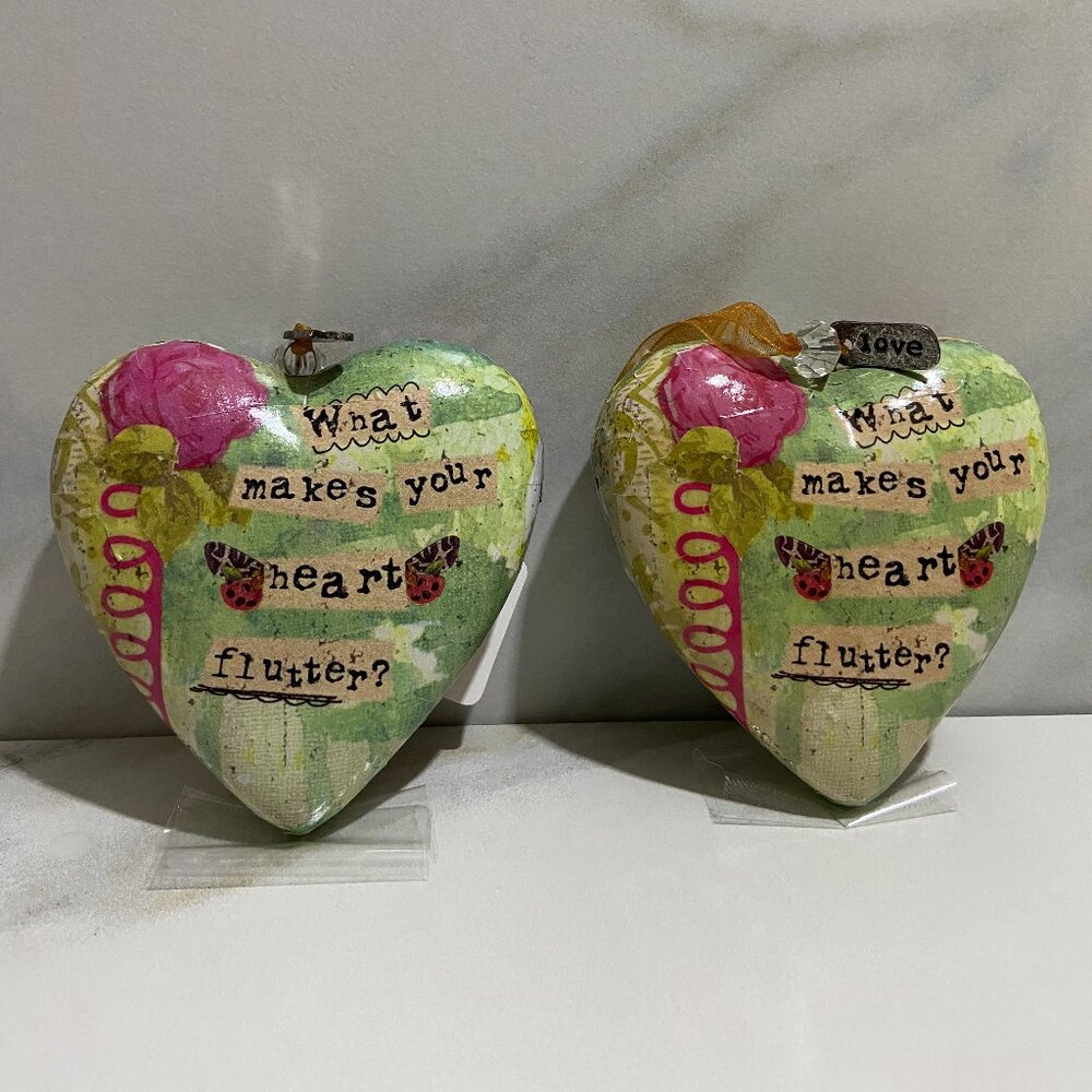 Kelly Rae Roberts 3 1/2" x 3 1/2" Heart Ornament SET of 2